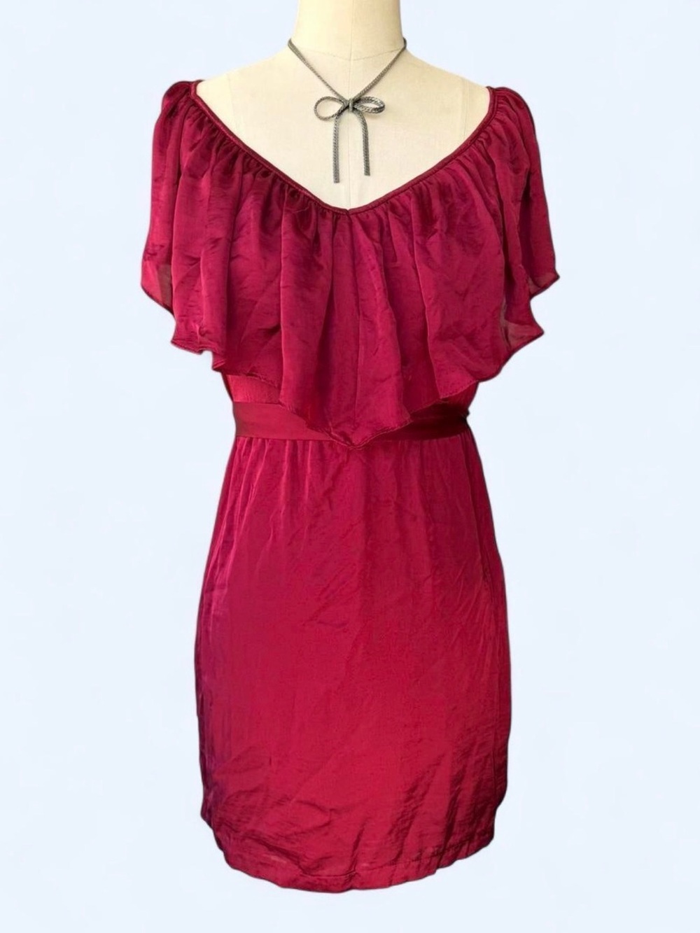 Vintage B Darlin Off-Shoulder Ruffle Dress in Deep Raspberry